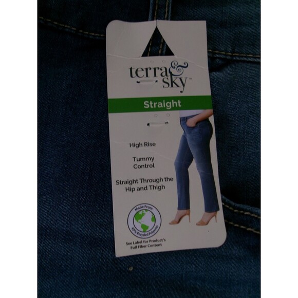 Terra Sky Jeans Women 24W Petite Blue Regular Straight High Rise Tummy Control - Picture 5 of 16